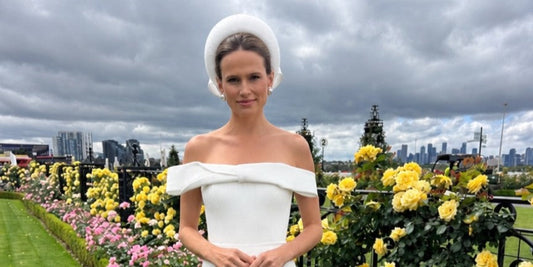 Francesca Cumani Wears Lauren J Ritchie Millinery at Flemington Racecourse