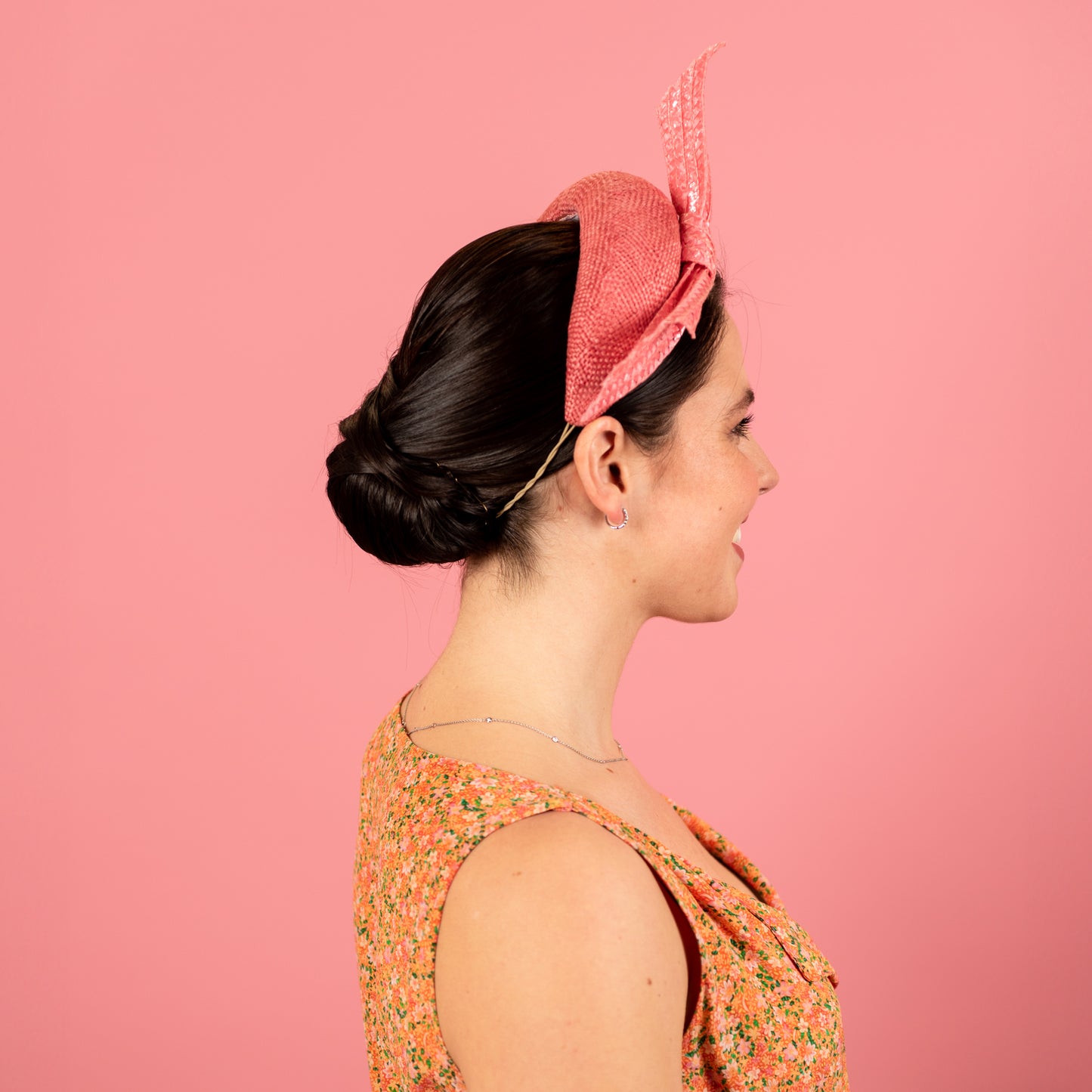 Ash Headband in Pink Straw with Patent Braid Knot