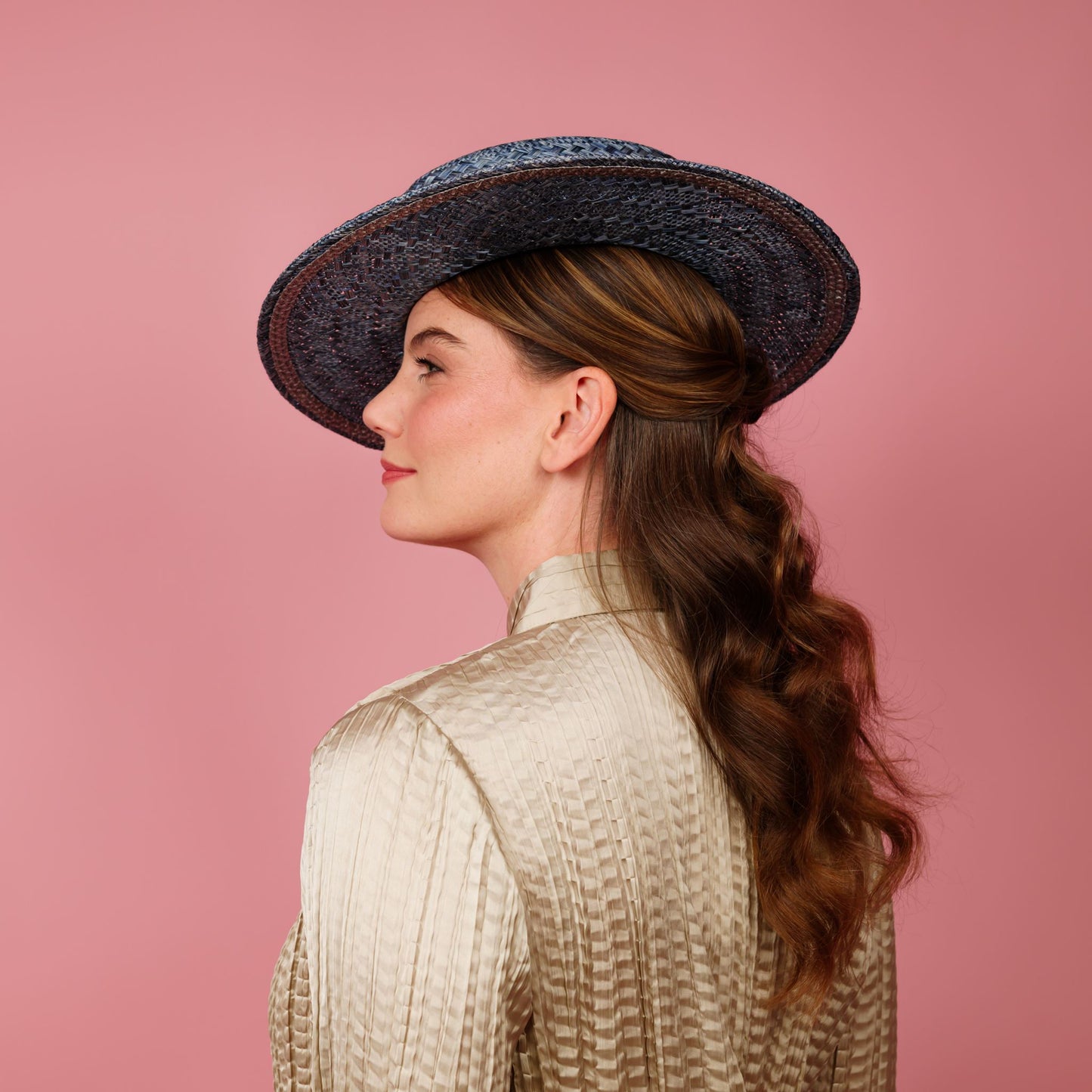 Alexandra Straw Boater in Blue