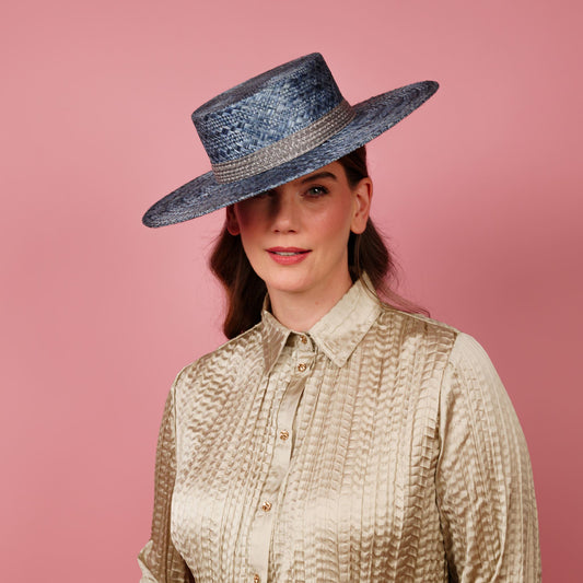 Alexandra Straw Boater in Blue