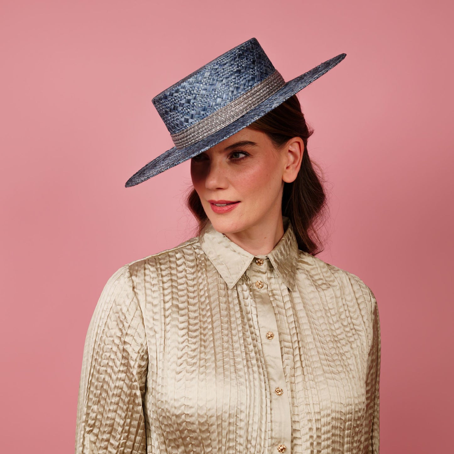 Alexandra Straw Boater in Blue