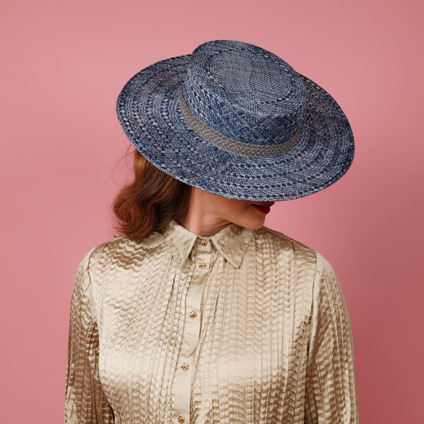 Alexandra Straw Boater in Blue