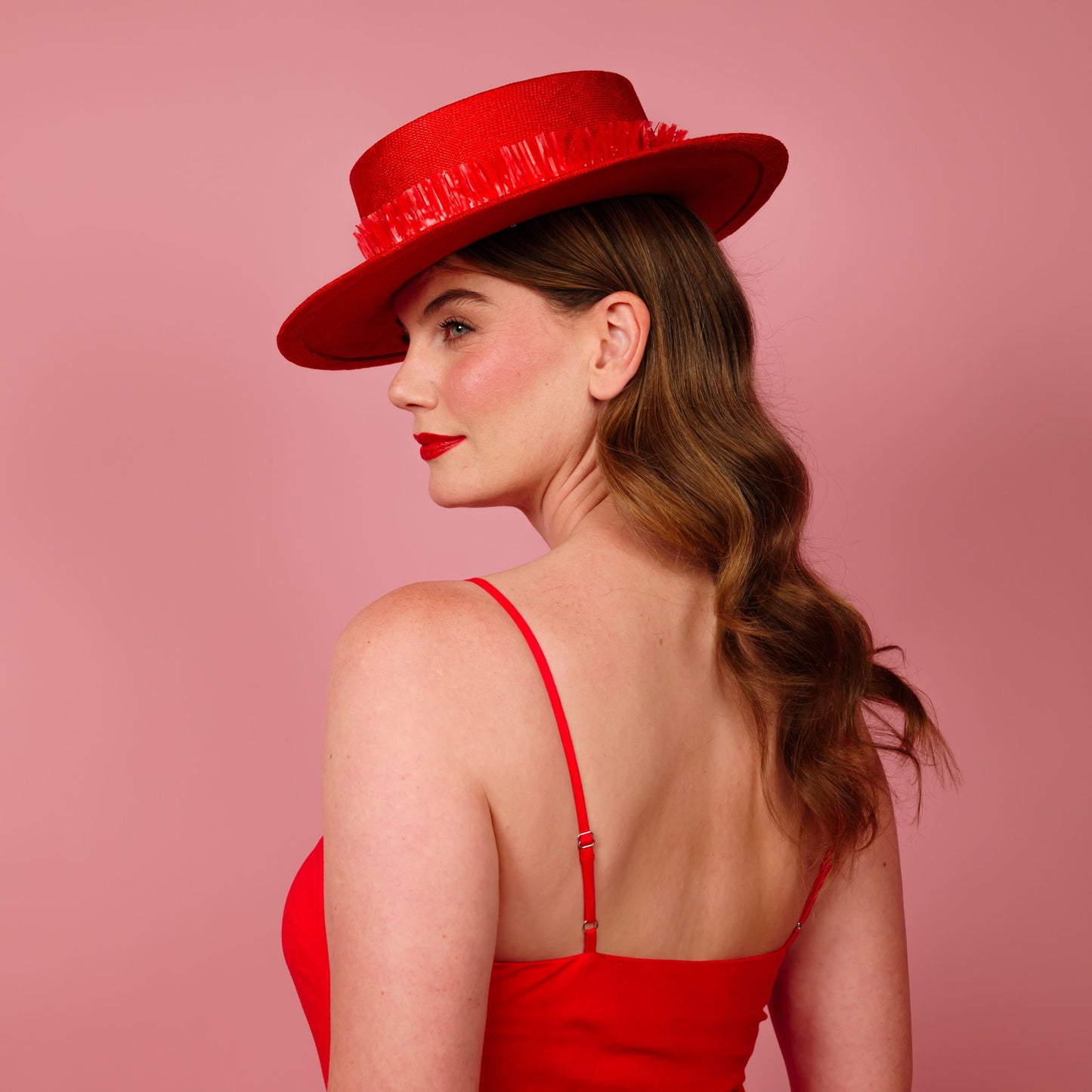 Alexis Boater in Red straw with fringe band