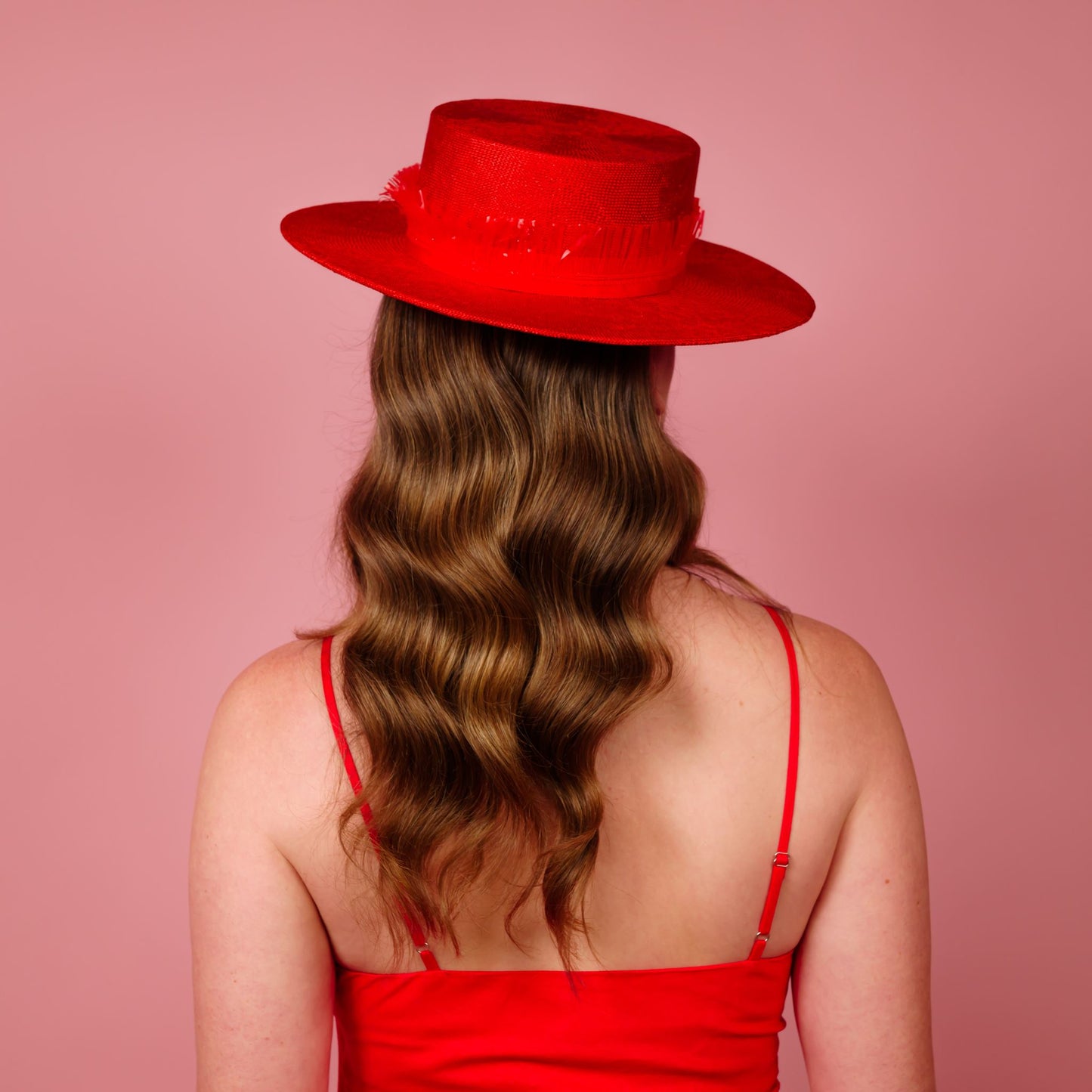 Alexis Boater in Red straw with fringe band