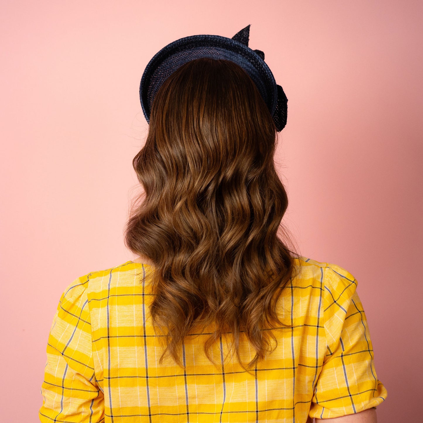 Amelia straw halo with knotted trim in navy Spring Racing Headpiece