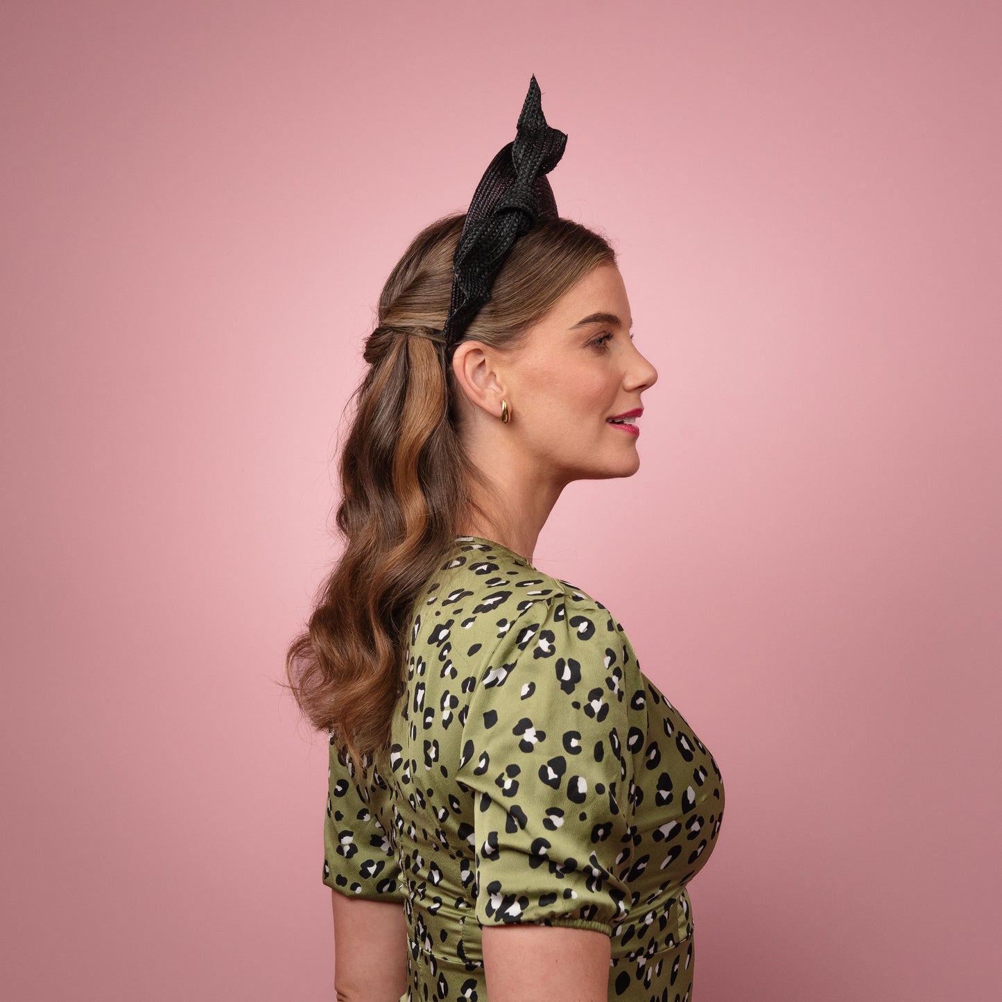 Amelia straw halo with patent knotted trim in black Spring Racewear Headpiece