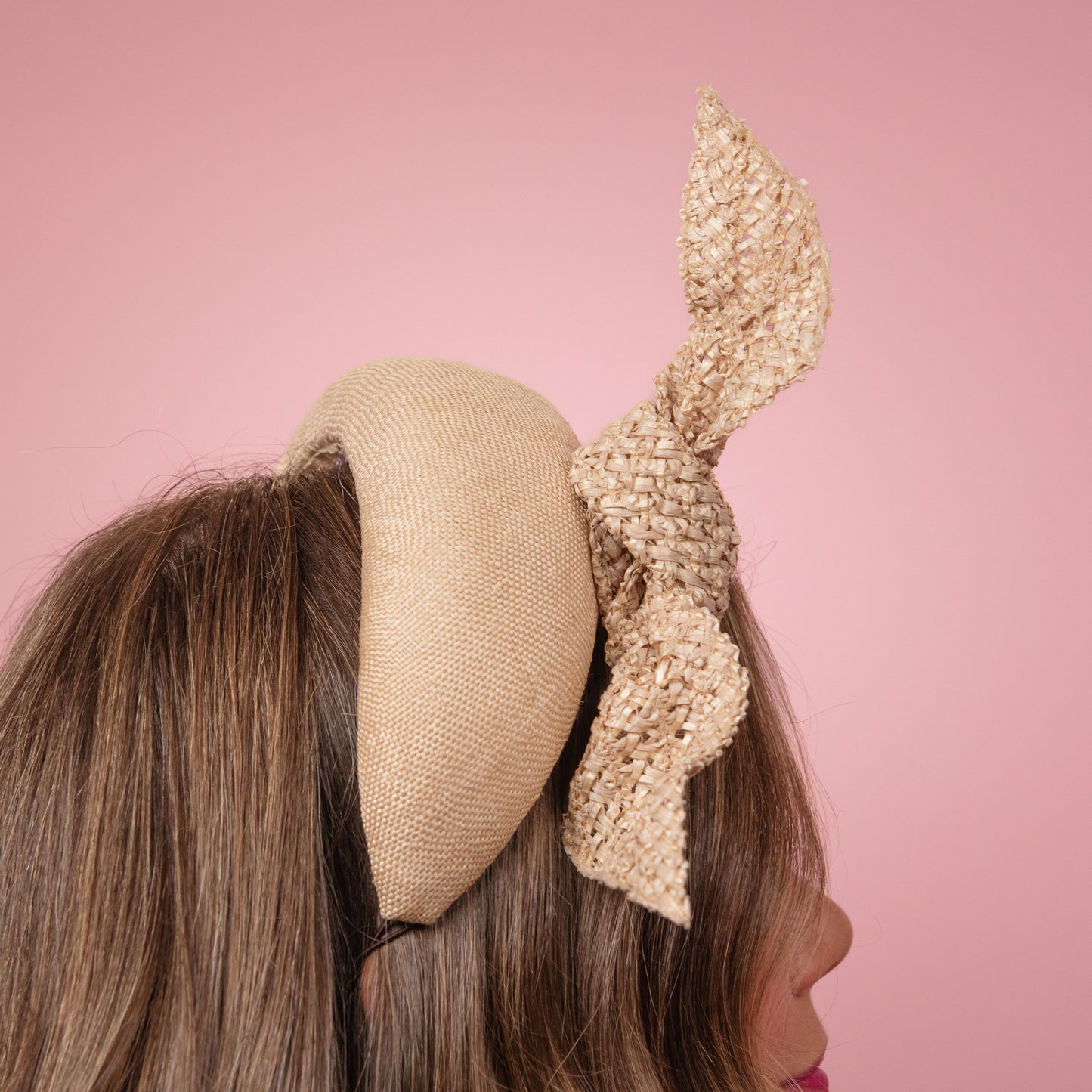 Ash Headband in Cream Straw with Braid Knot Spring Racewear Headpiece