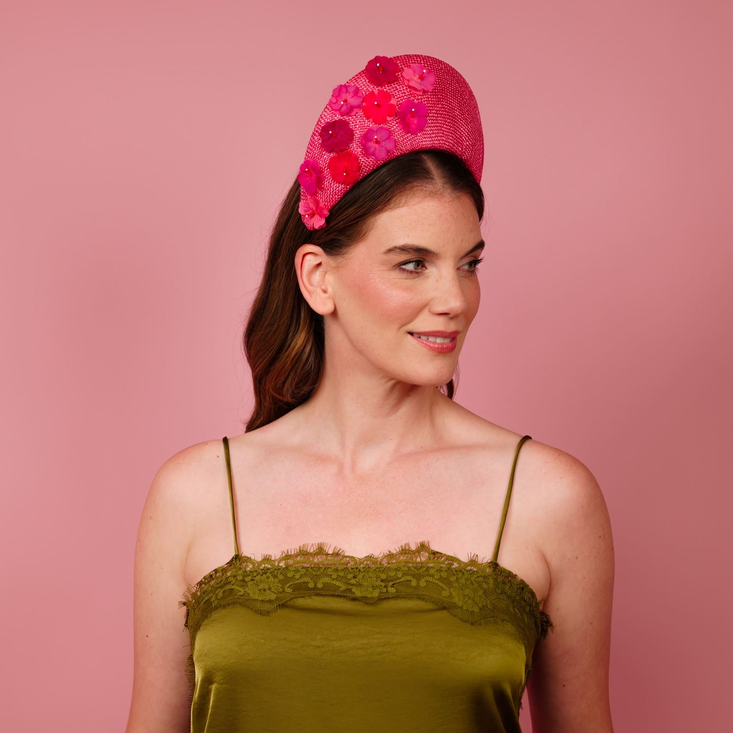 Aurora Halo in pink with gradient floral trim