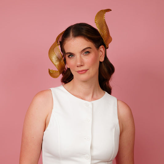 Awa headpiece in gold crinoline