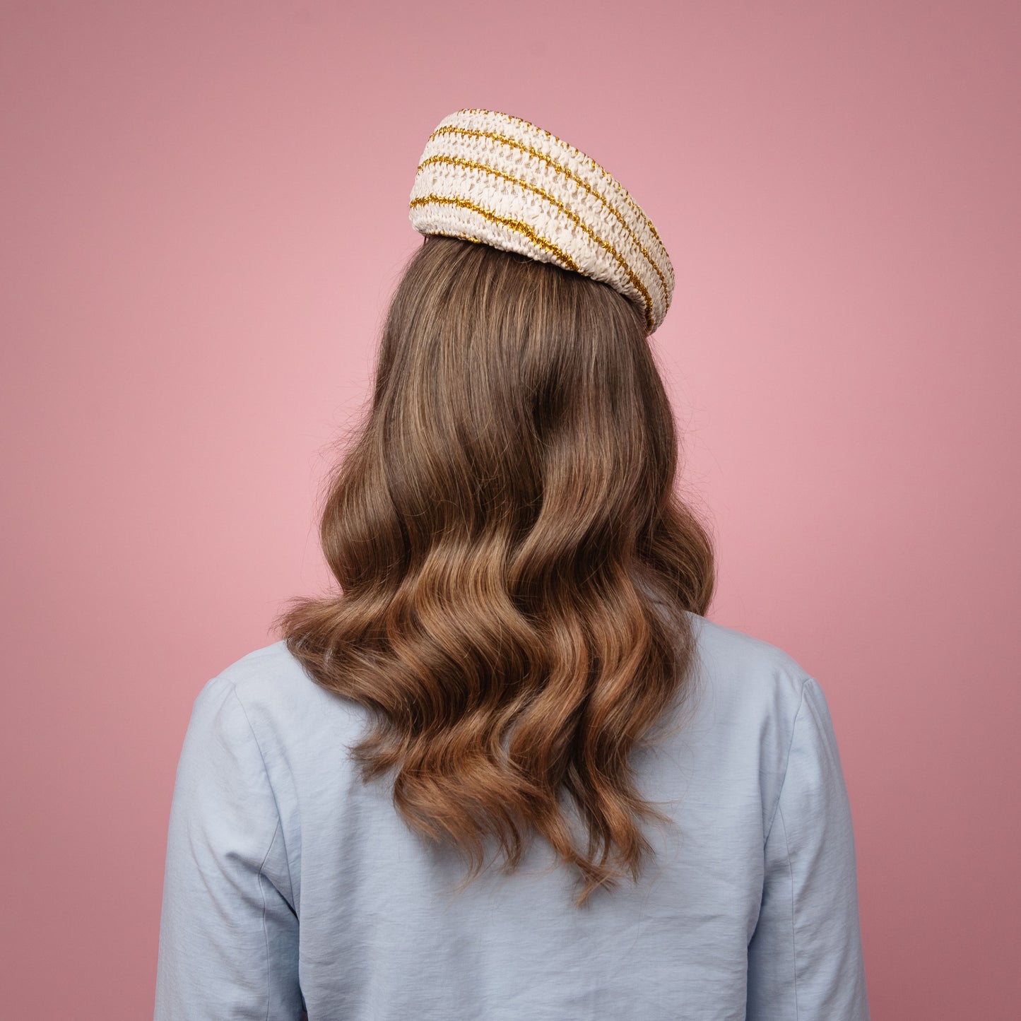 Birrahlea Shaped Beret in Cream and Gold Straw Spring Racewear Headpiece