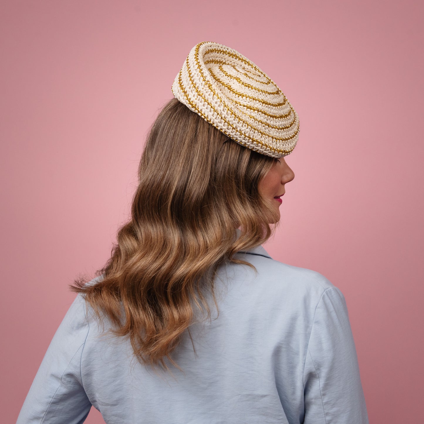 Birrahlea Shaped Beret in Cream and Gold Straw Spring Racewear Headpiece