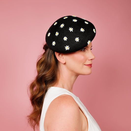 Dawn Black in black with embroidered daisy