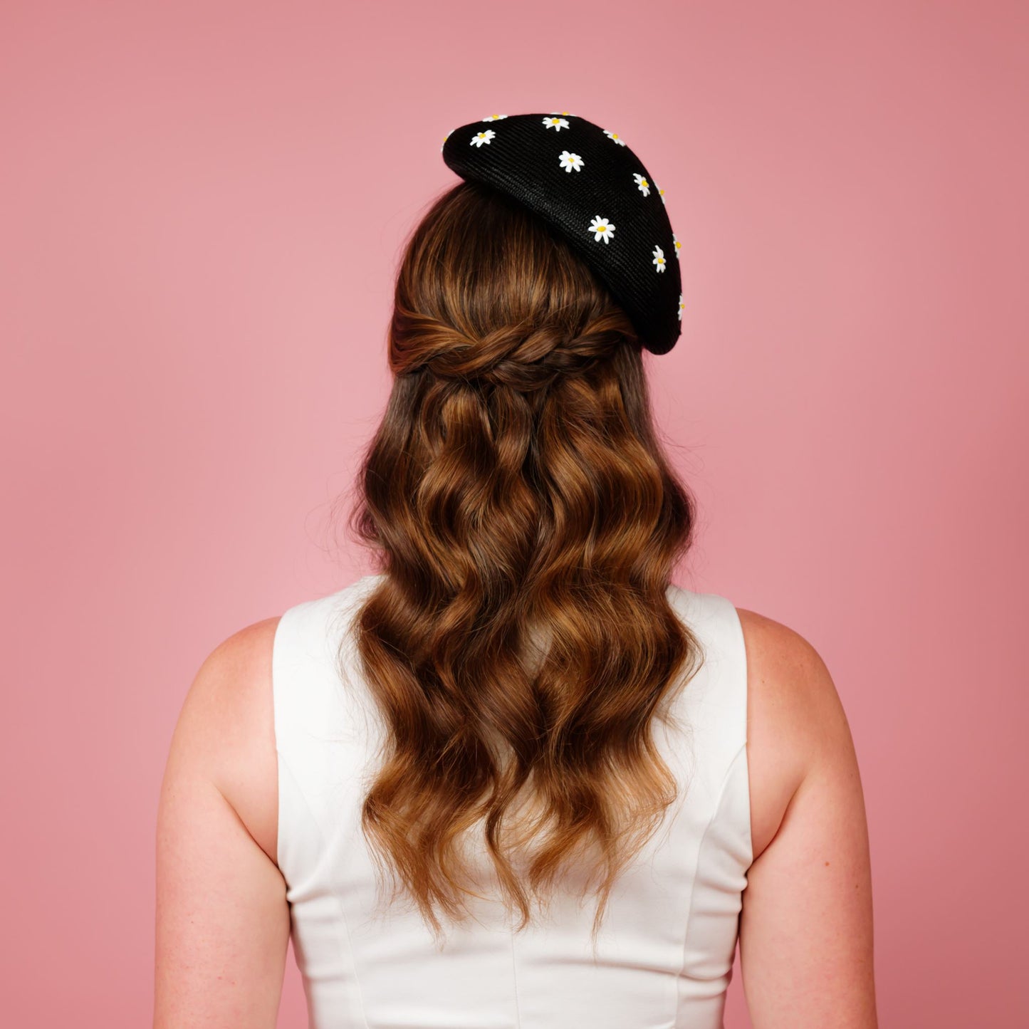 Dawn Black in black with embroidered daisy