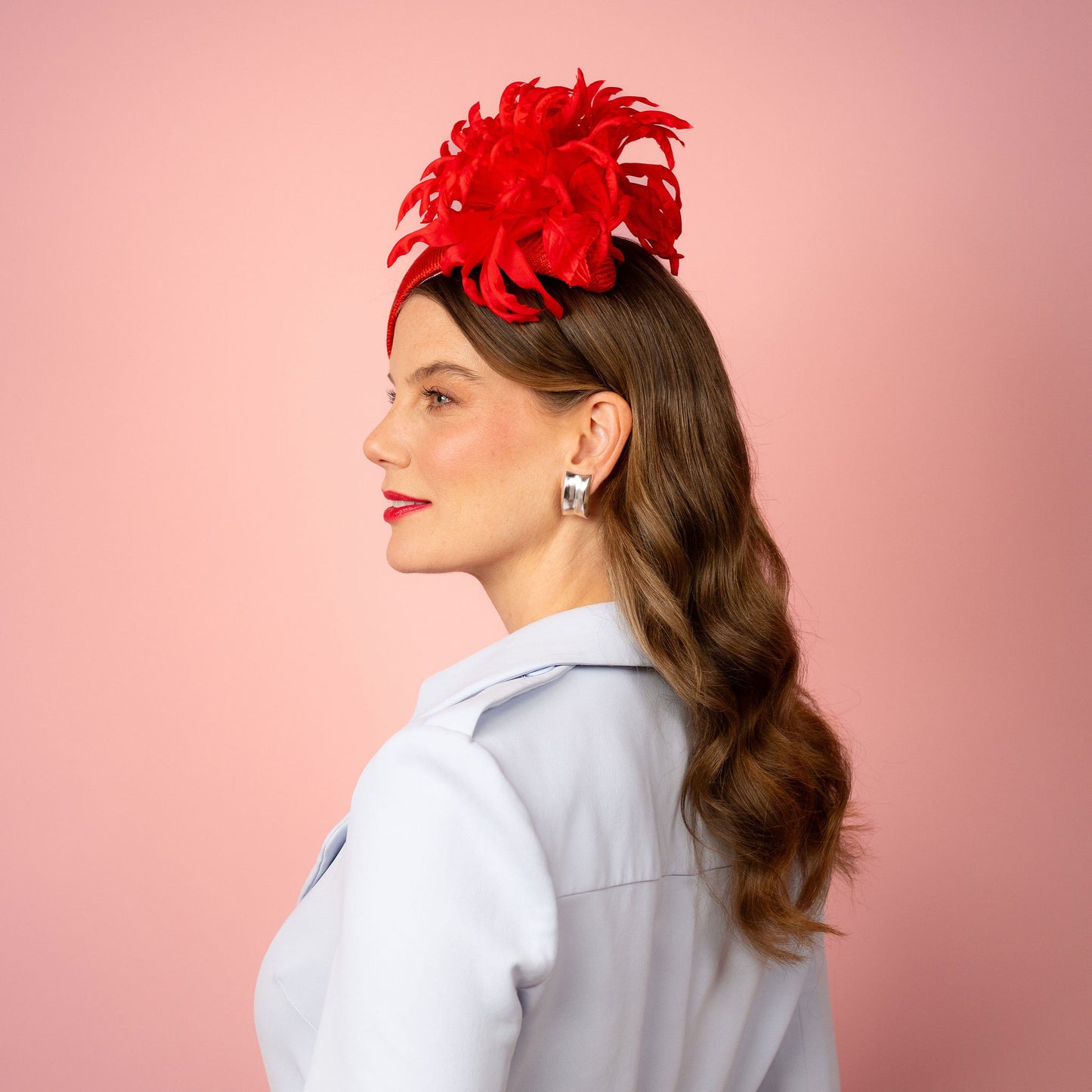 Delphie straw beret with silk flowers in red Spring Racing Headpiece