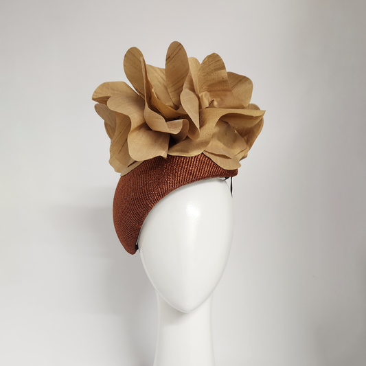 Eleanor Beret in Straw with Silk Poppies in Bronze and Gold Spring Spring Racewear Headpiece