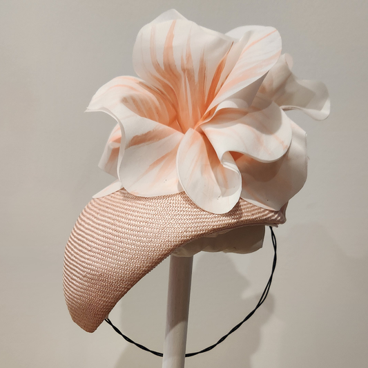 Eleanor Beret in Straw with Silk Poppies in Pale Pink Spring Racewear Headpiece