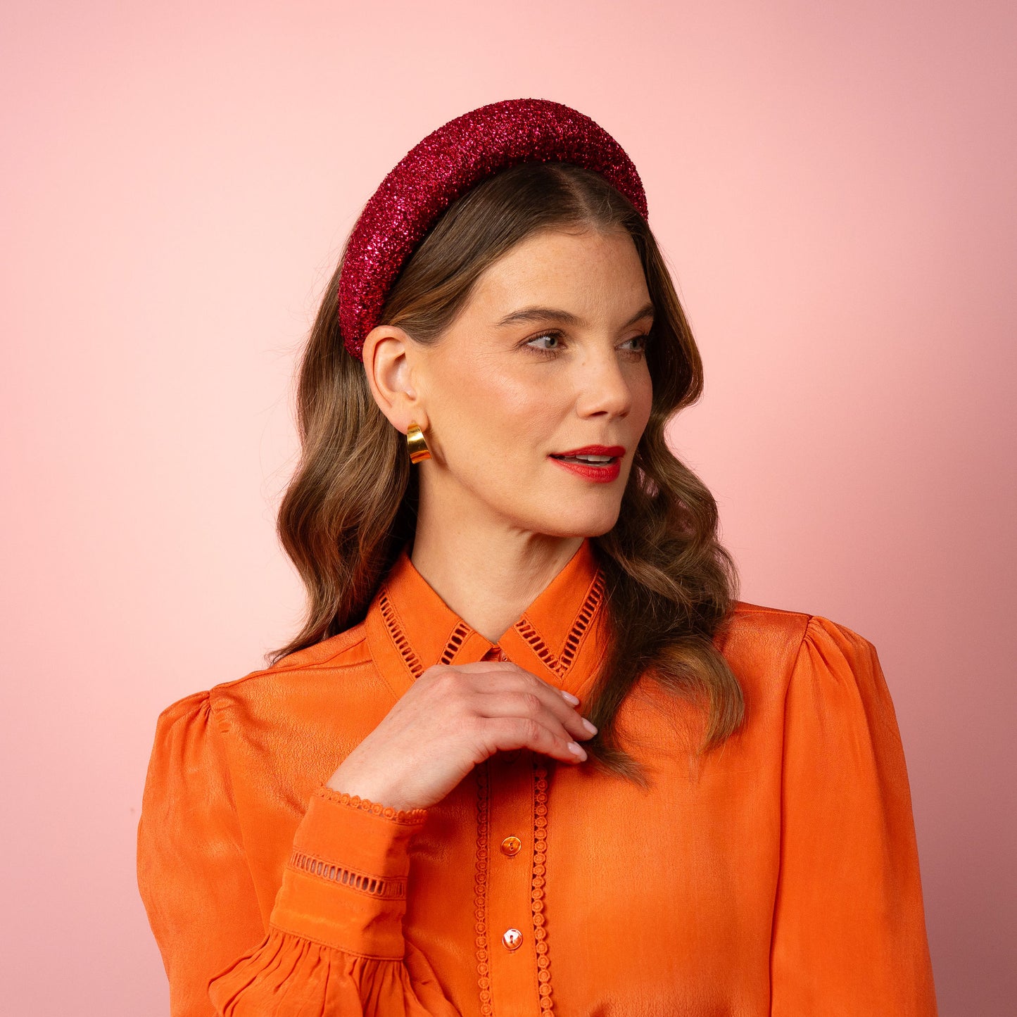 Eve Magenta Pink Metallic Headband Spring Racing Headpiece