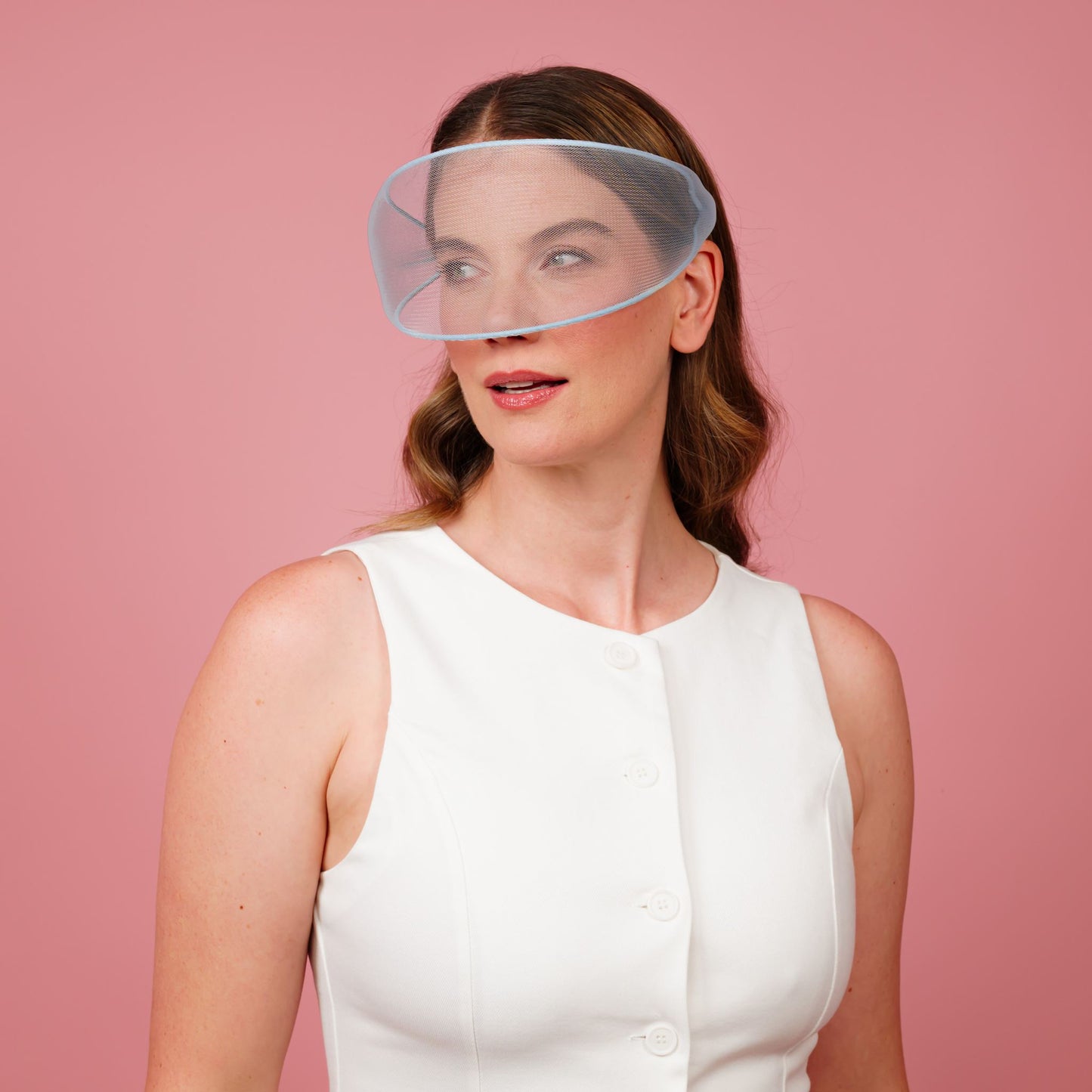 Faye crinoline face veil in pale blue