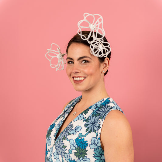 Maya Headpiece with Floating Peonies in White