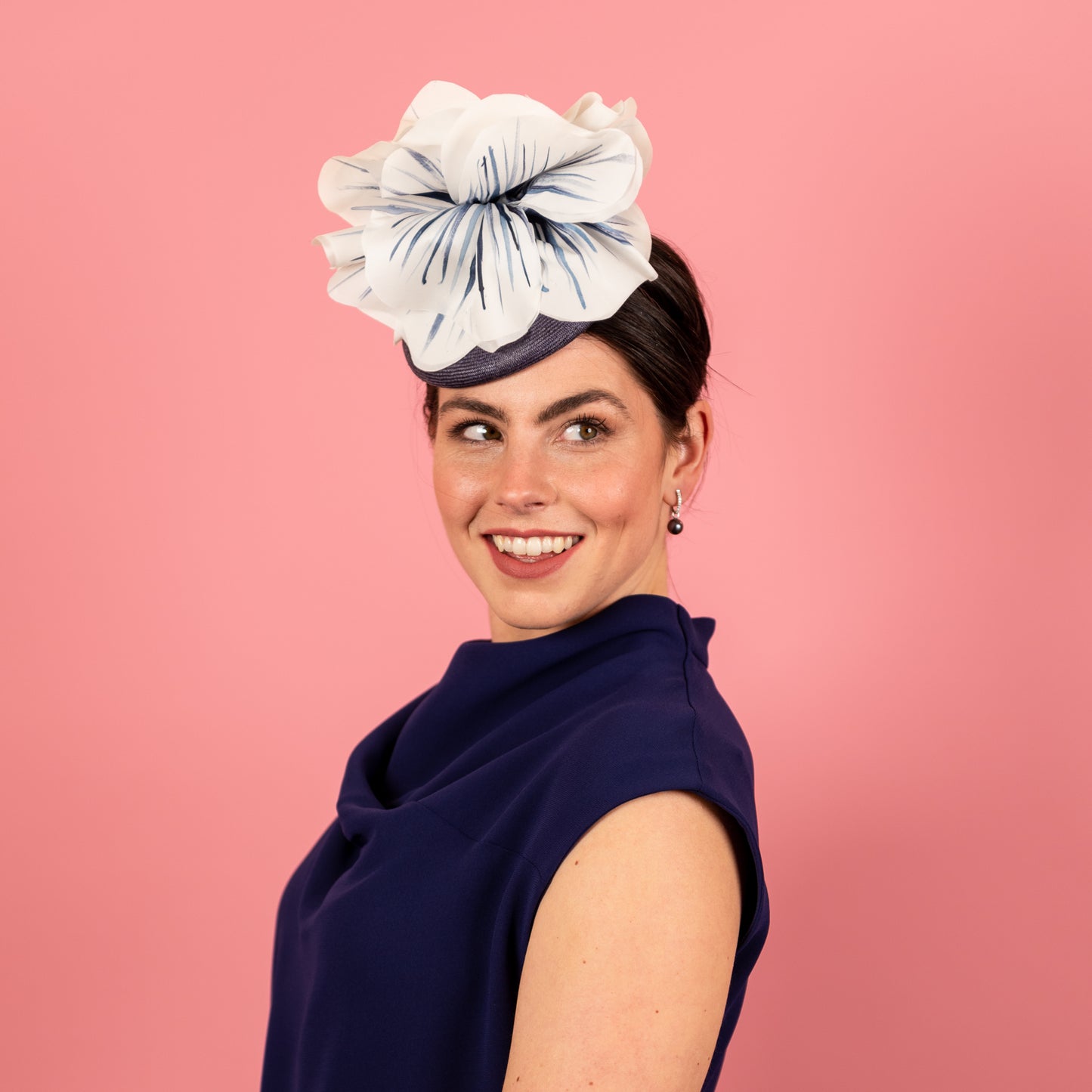 Grace Beret in Straw with Silk Poppies in Navy