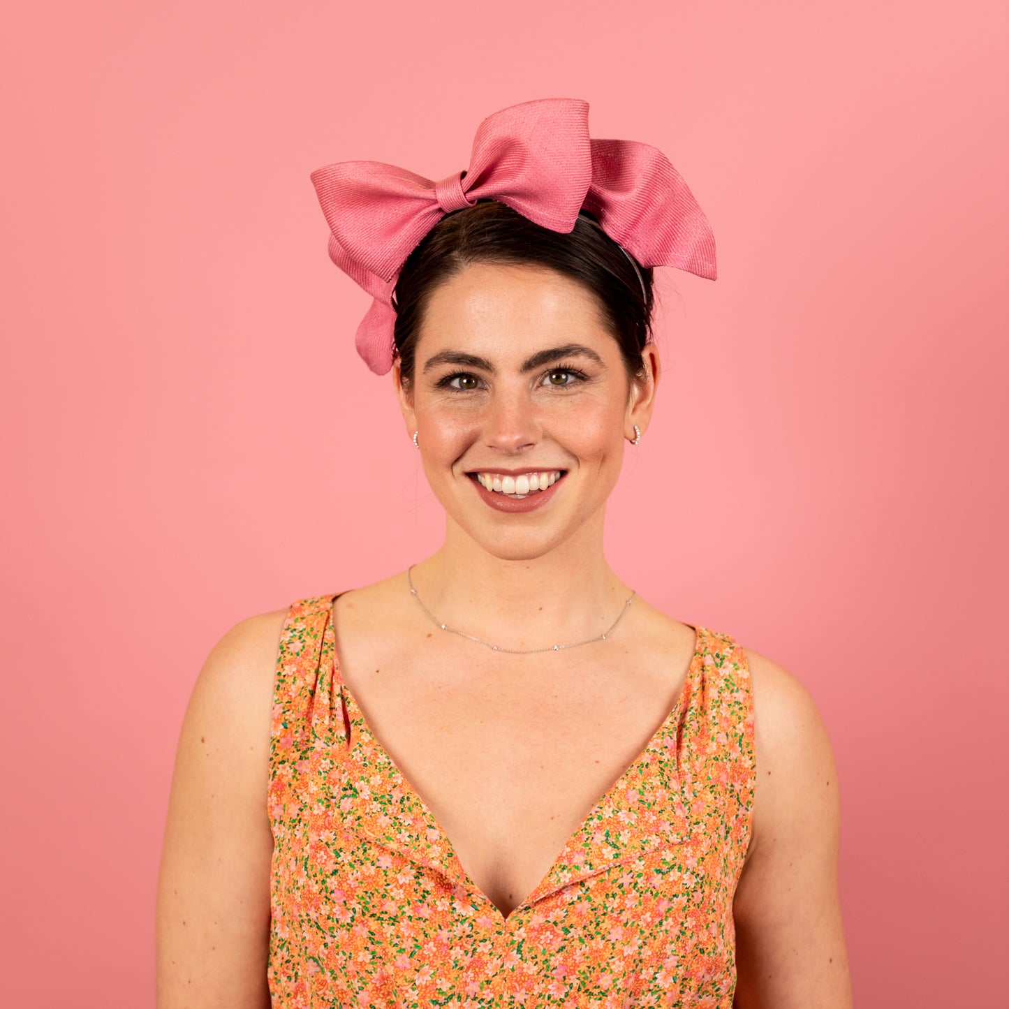Laceby Bow Headband in Pink Straw