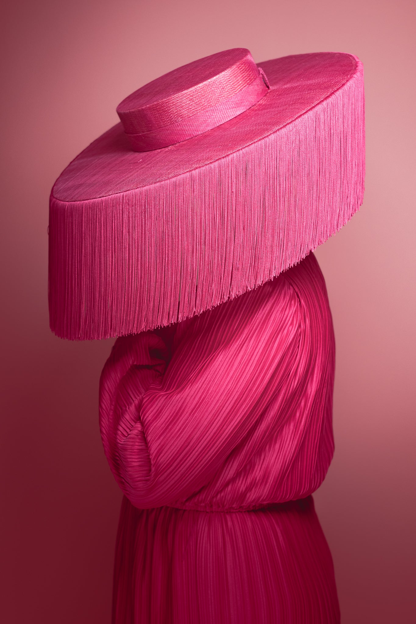 Pink Statement Boater with tassel trim for Lillian Frank AM MBE Millinery Award