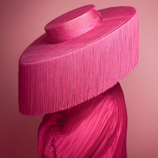 Pink Statement Boater with tassel trim for Lillian Frank AM MBE Millinery Award