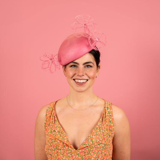 Lori Beret in Straw with Floating Wire Peony in Pink
