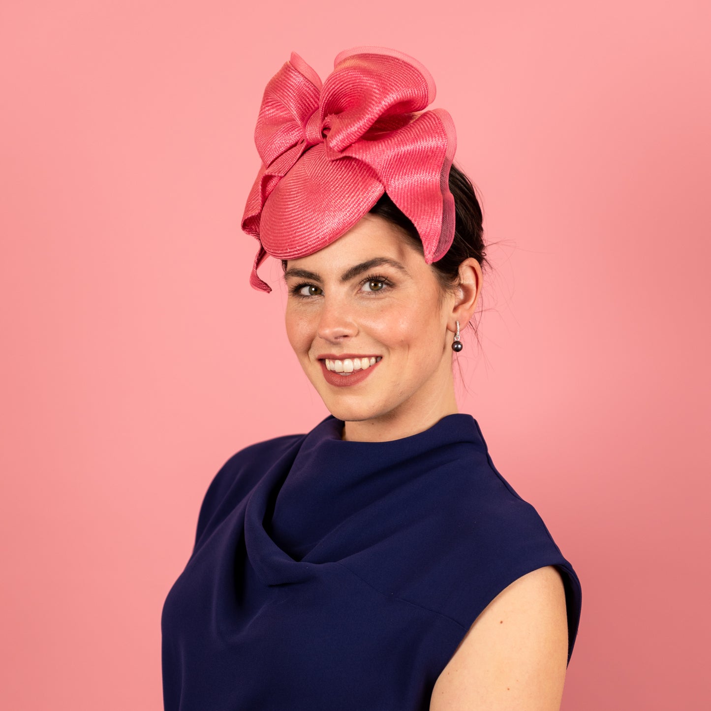 Madison Beret with bow trim in pink