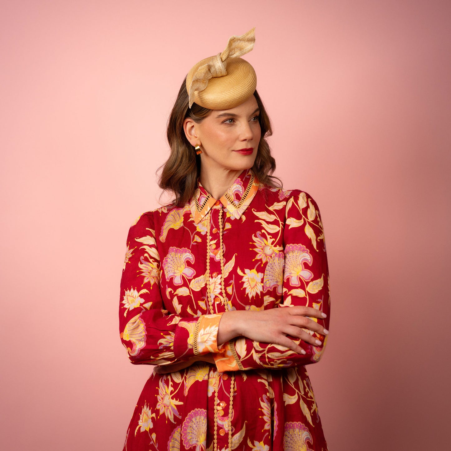 Michelle Beret with knot trim in Cream Spring Racing Headpiece
