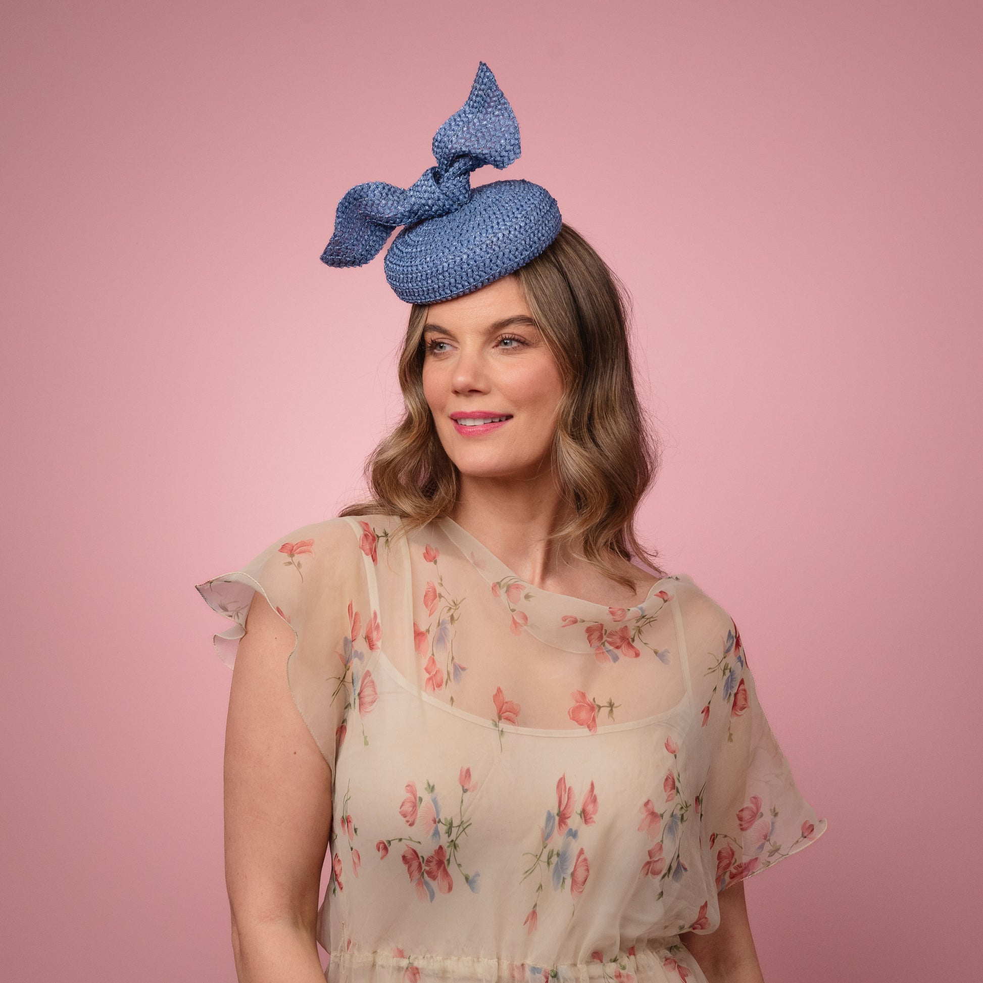 Michelle Beret with knot trim in Blue Braid Spring Racewear