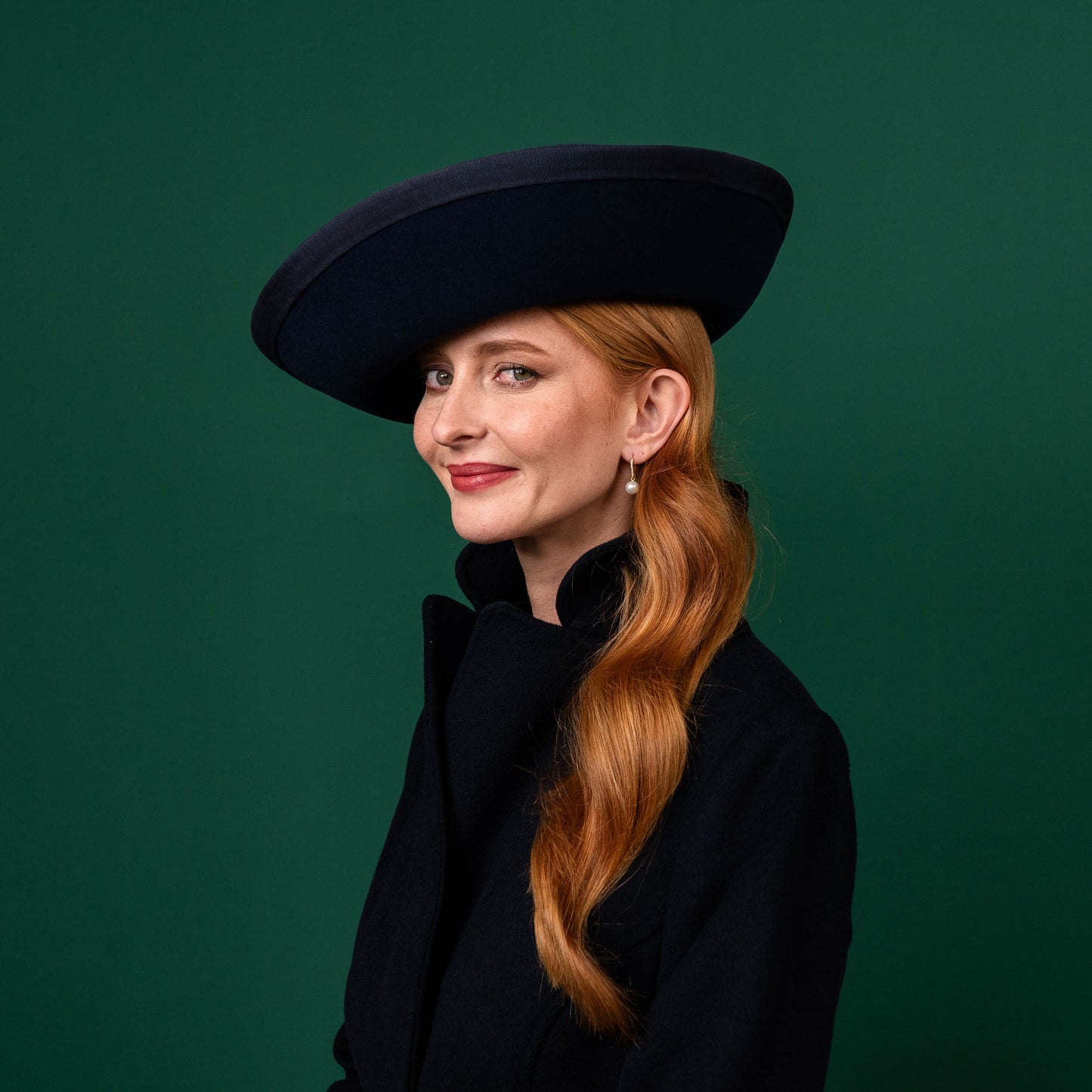Mila Upturned Brimmed Felt Hat in Navy with Knotted Petersham Trim Winter Racewear Hat