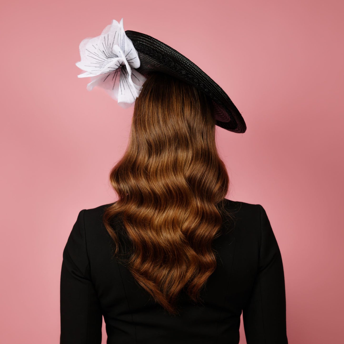 Monique Saucer in Textured Straw Poppy Flower Trim in Black and White
