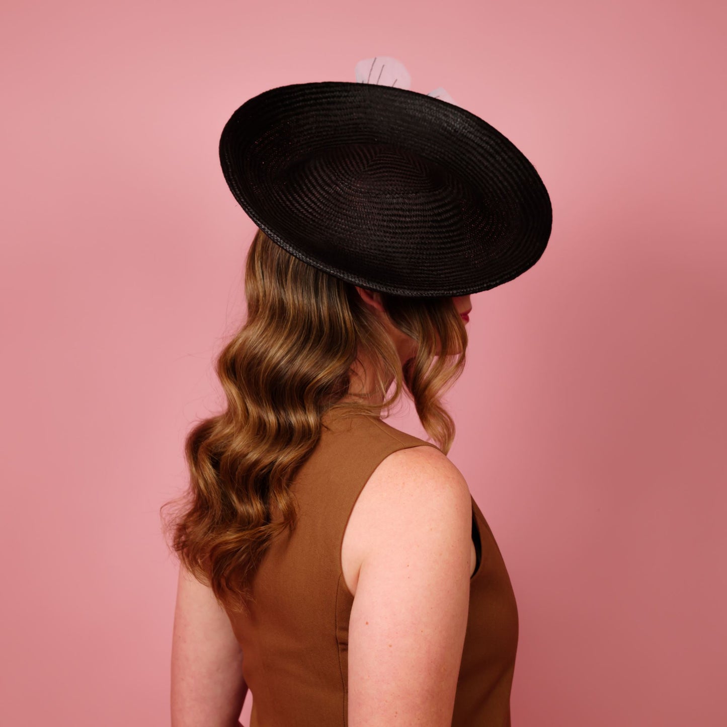 Monique Saucer in Textured Straw Poppy Flower Trim in Deep Chocolate and White