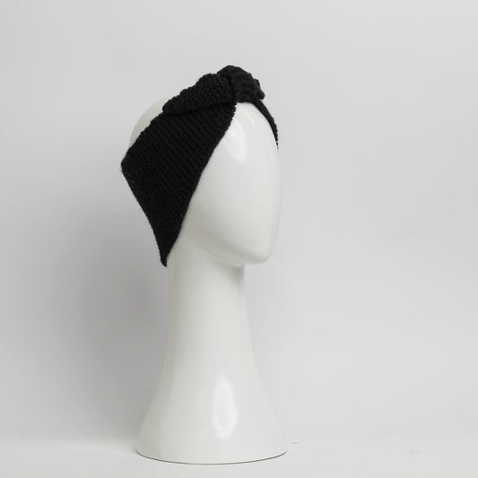 Nassau Knitted Turban Headwrap Headband in Black Wool