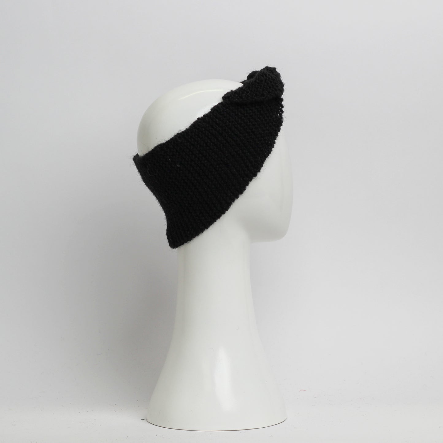 Nassau Knitted Turban Headwrap Headband in Black Wool