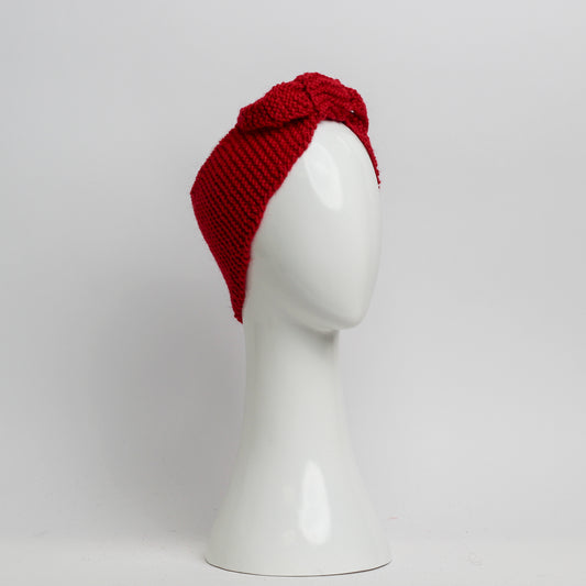 Nassau Knitted Turban Headwrap Headband in Cherry Red Wool