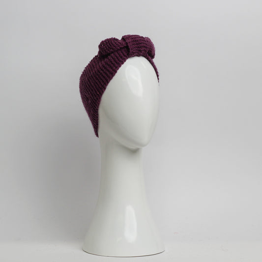 Nassau Knitted Turban Headwrap Headband in Eubergine Purple Red Wool