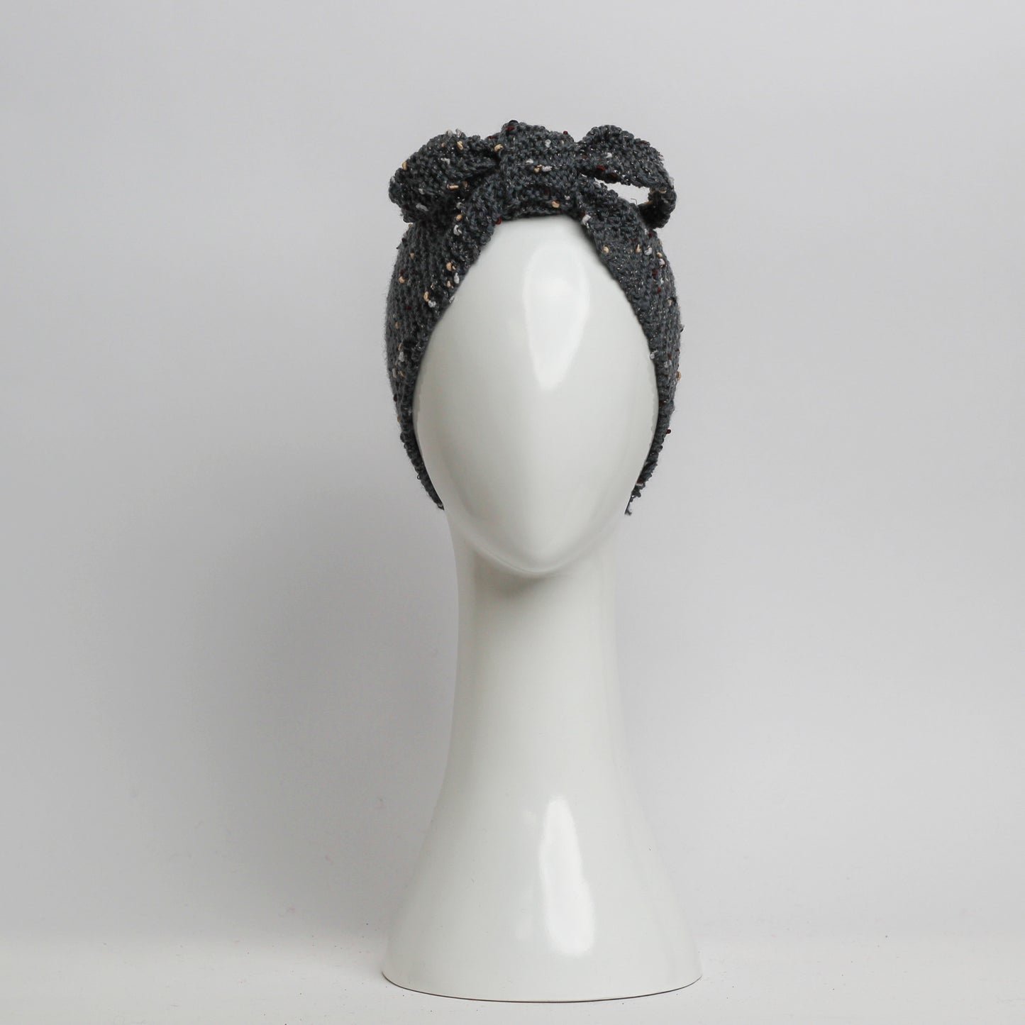 Nassau Knitted Turban Headwrap Headband in Marle Grey Wool