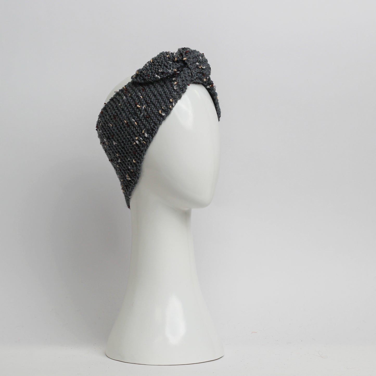 Nassau Knitted Turban Headwrap Headband in Marle Grey Wool