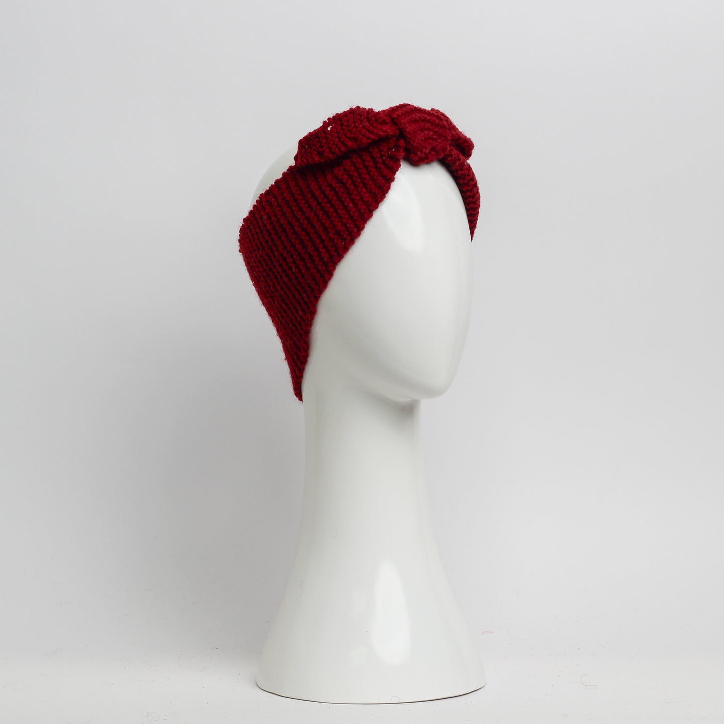 Nassau Knitted Turban Headwrap Headband in Maroon Red Wool