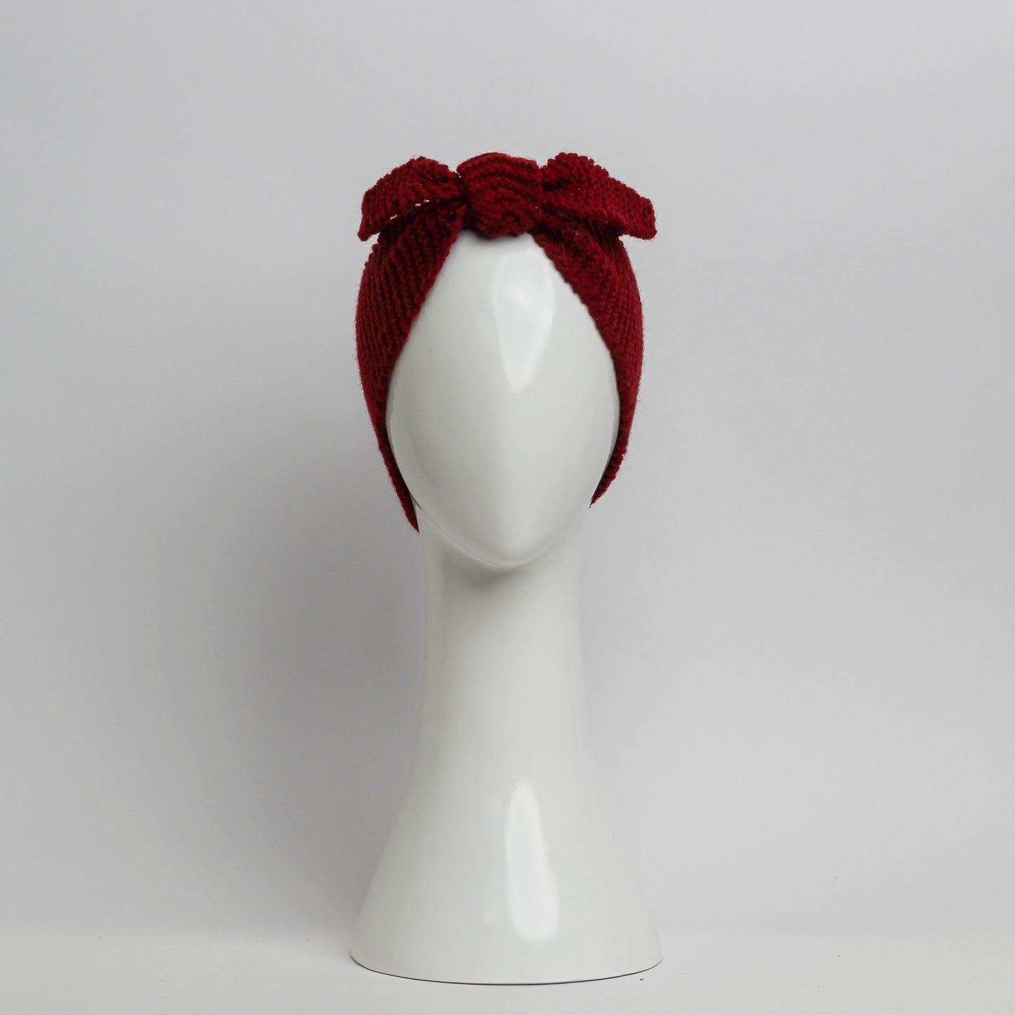 Nassau Knitted Turban Headwrap Headband in Maroon Red Wool