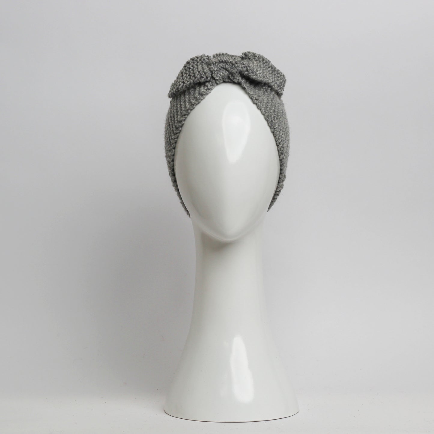 Nassau Knitted Turban Headwrap Headband in Mid Grey Wool