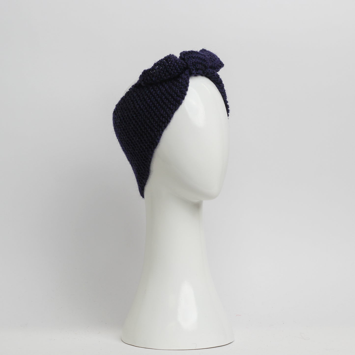 Nassau Knitted Turban Headwrap Headband in Navy Blue Wool