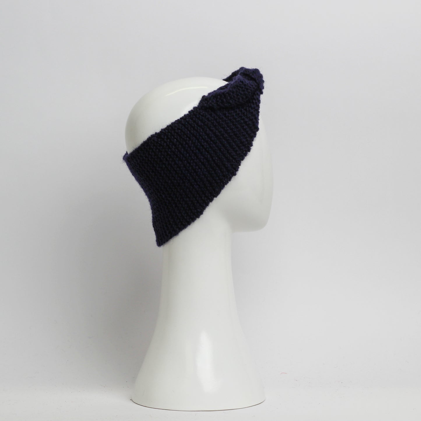 Nassau Knitted Turban Headwrap Headband in Navy Blue Wool