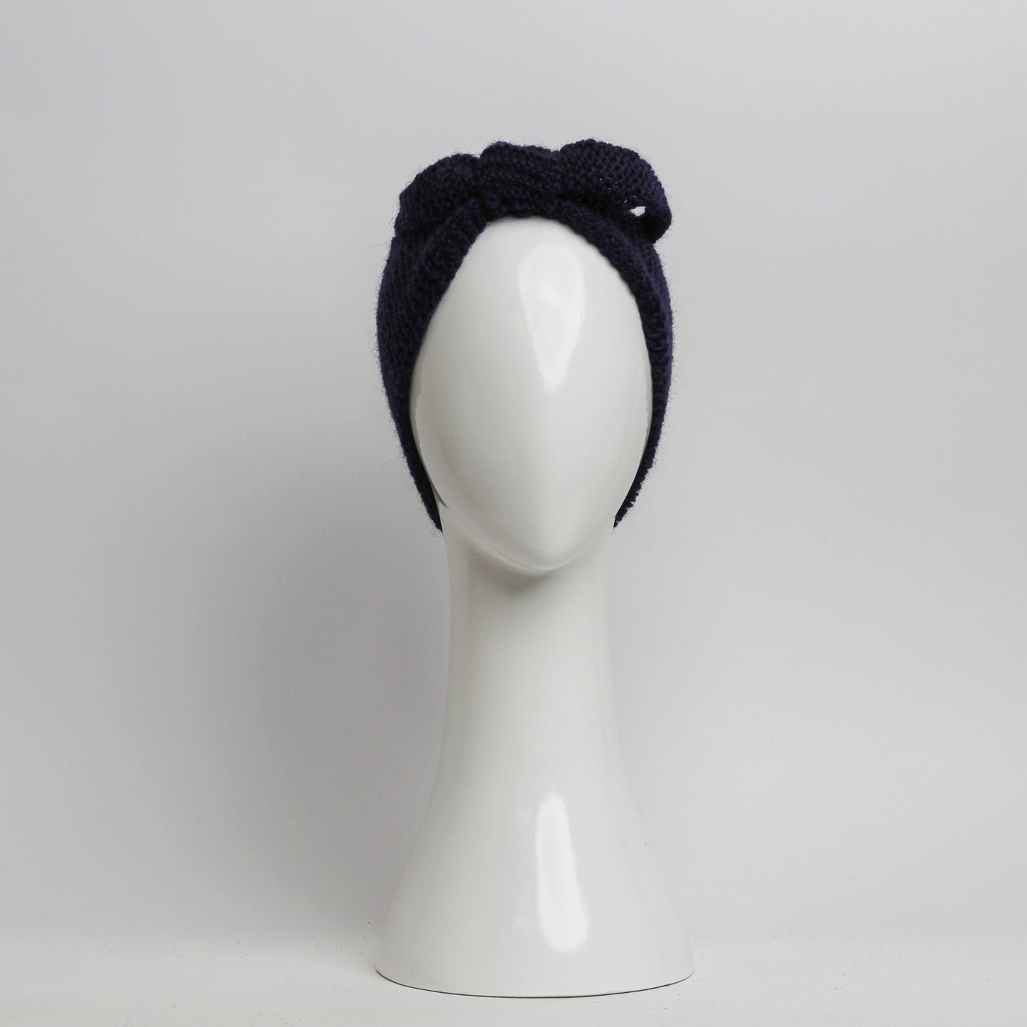 Nassau Knitted Turban Headwrap Headband in Navy Blue Wool