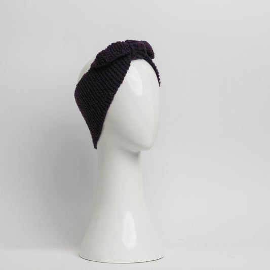 Nassau Knitted Turban Headwrap Headband in Deep Purple Wool