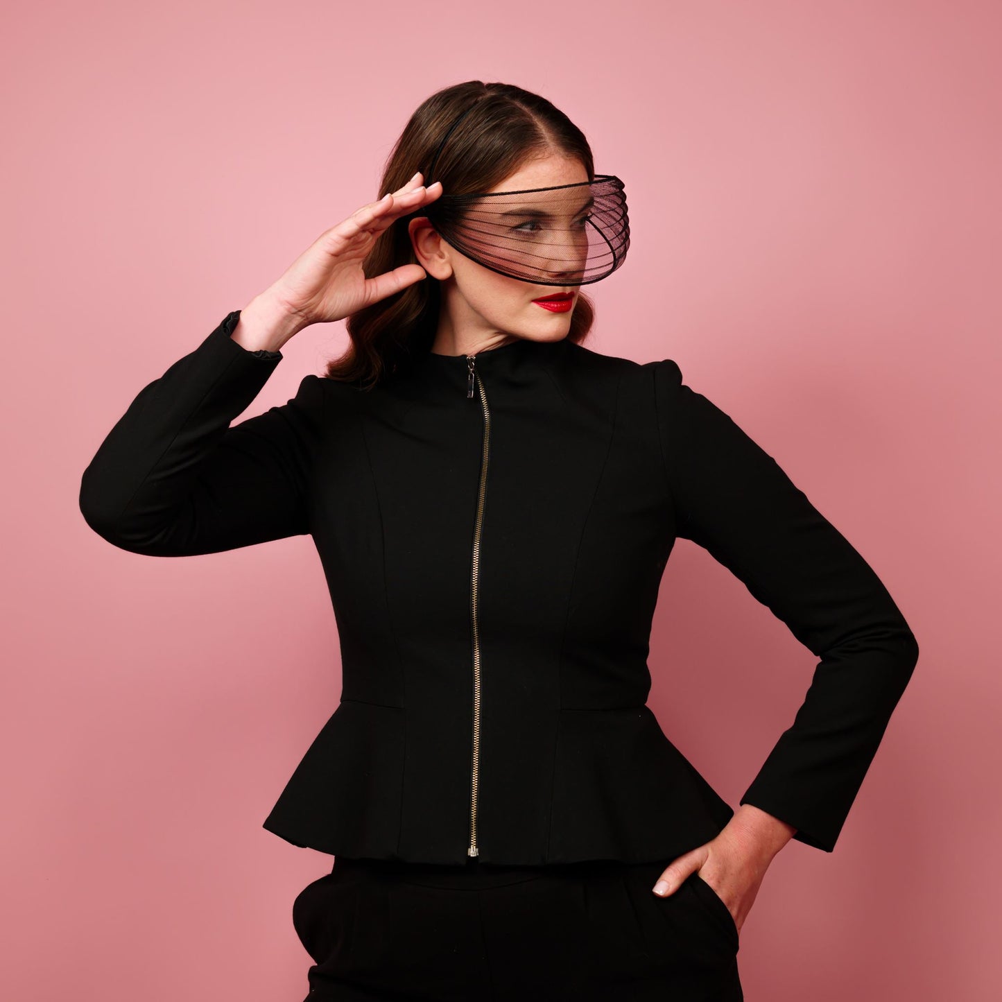 Neve pleated crinoline face veil in black