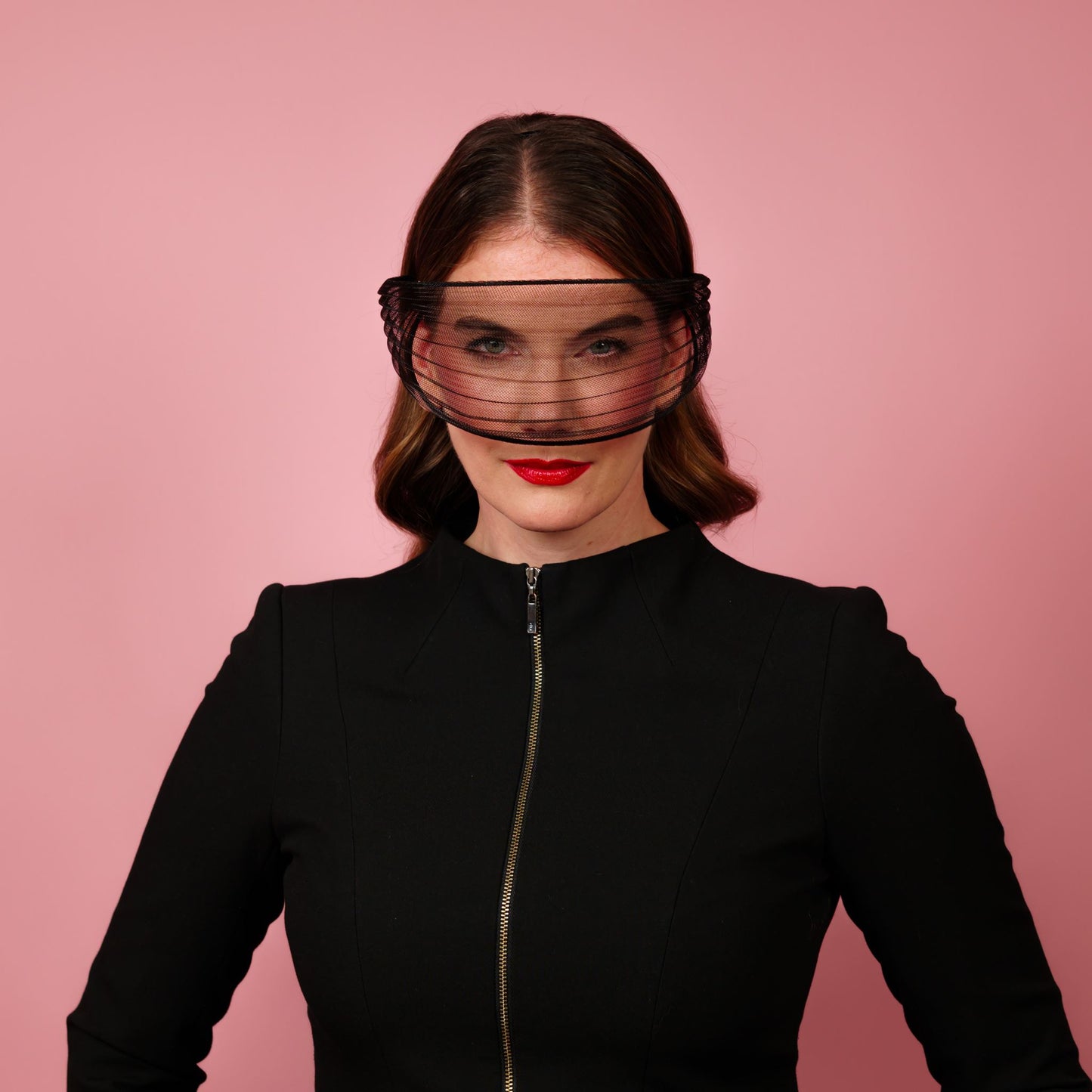 Neve pleated crinoline face veil in black