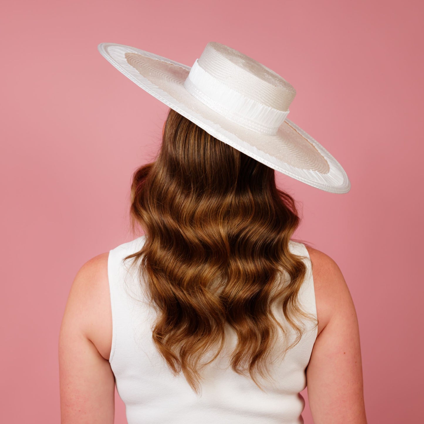 Nimbus large straw boater hat with tassel trim edge and band in white